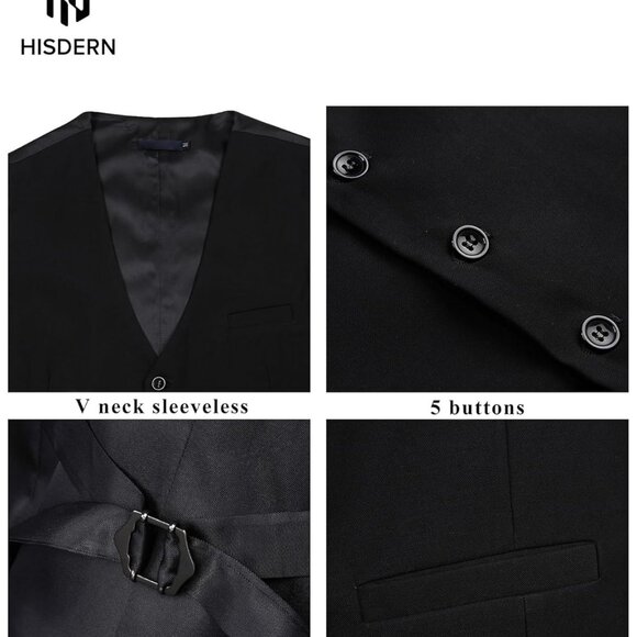 Classic V-Neck Cotton Blend Men's Waistcoat - Size Medium for Weddings & More - Picture 6 of 6